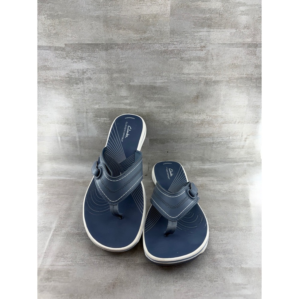 Clarks Cloudsteppers Arla Glitz Navy Blue Comfort Flip Flop Sandals Women Sz 9 M
